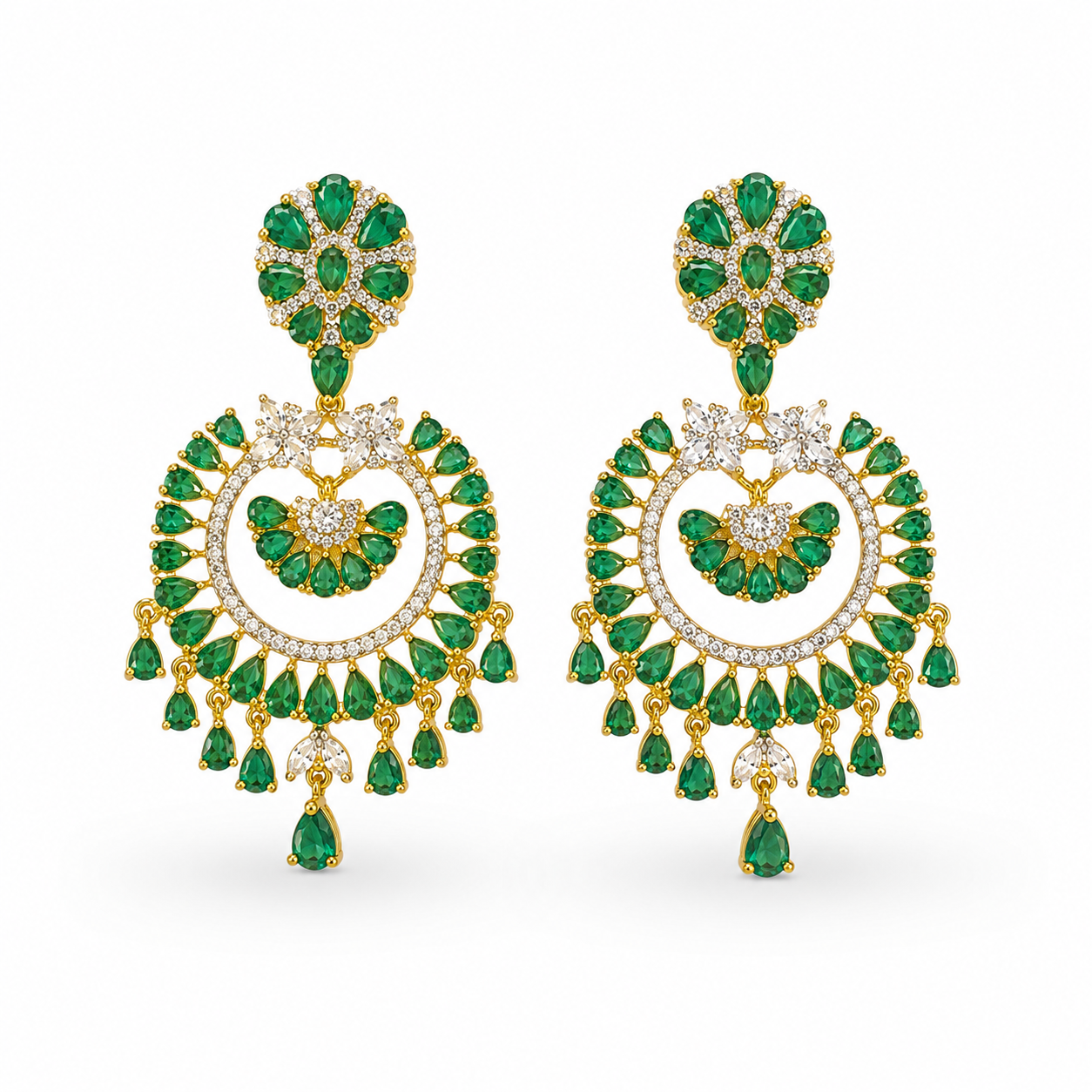 Green Sparkle Chandbali Earrings
