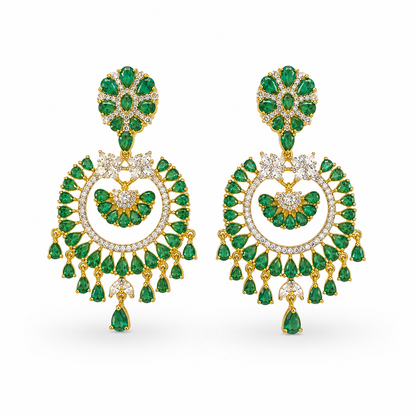 Emerald Green Crystal Chandbali Earrings for Festive Glam