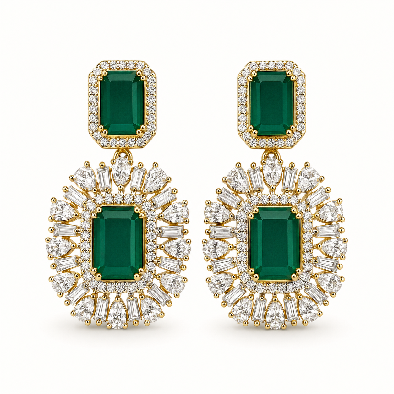 Green Stone Halo Earrings