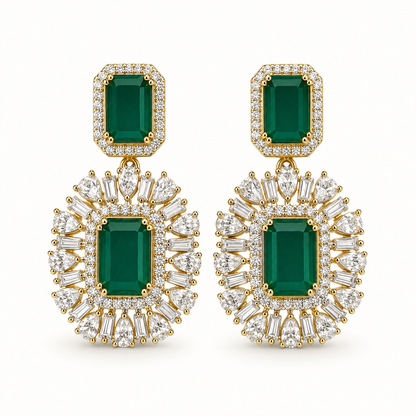 Emerald Green Crystal Halo Stud Earrings Gold Plated