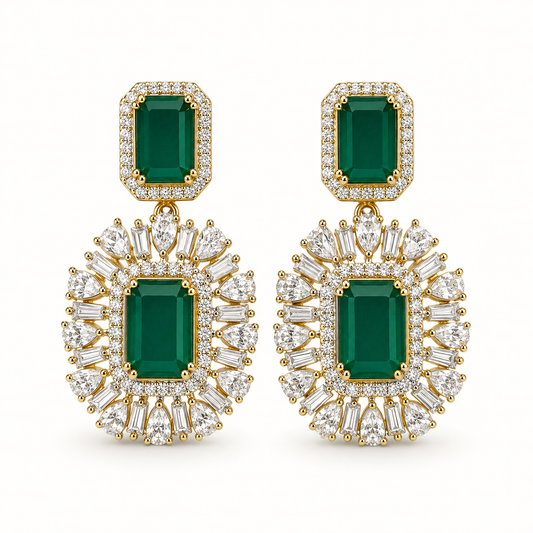 Green Stone Halo Earrings