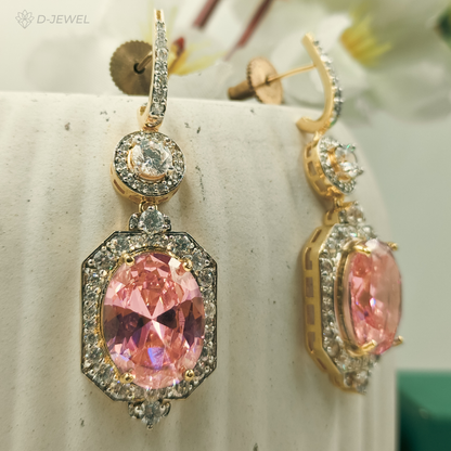 Gold Plated Pink Oval Radiant Drop Earrings for Parties