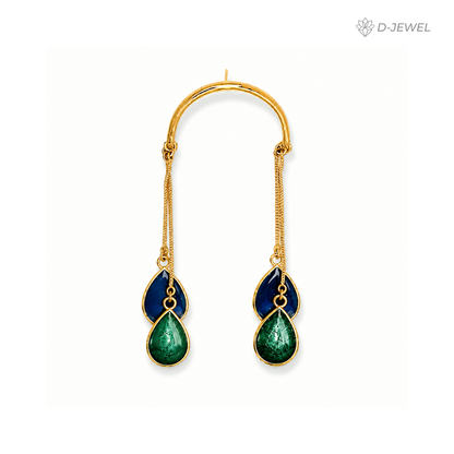 Green & Purple Meena Gold Plated Chain Drop Earrings