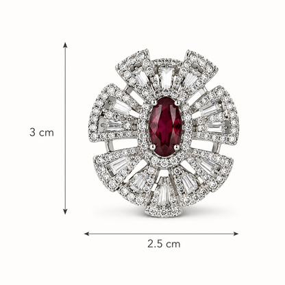 Bold Dark Pink Crystal Halo Cocktail Stud Earrings