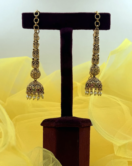 Long Paisley Kemp Temple Jhumka Earrings