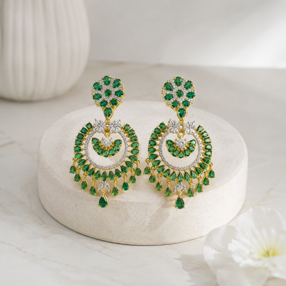 Emerald Green Crystal Chandbali Earrings for Festive Glam