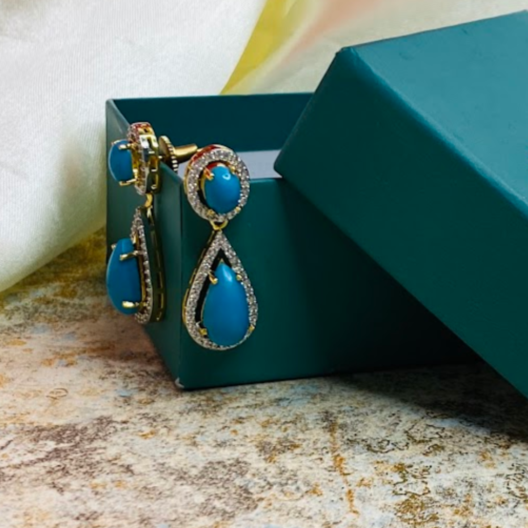 Firozza Blue Cocktail Drop Earrings