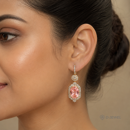 Gold Plated Pink Oval Radiant Drop Earrings for Parties