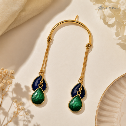 Green & Purple Meena Gold Plated Chain Drop Earrings