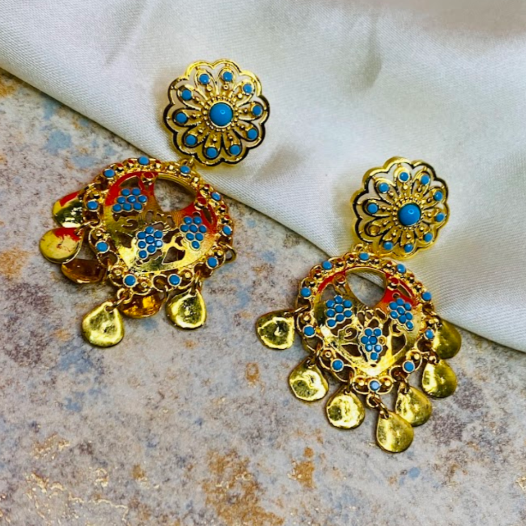 Traditional Firoza Floral Dangle Earrings