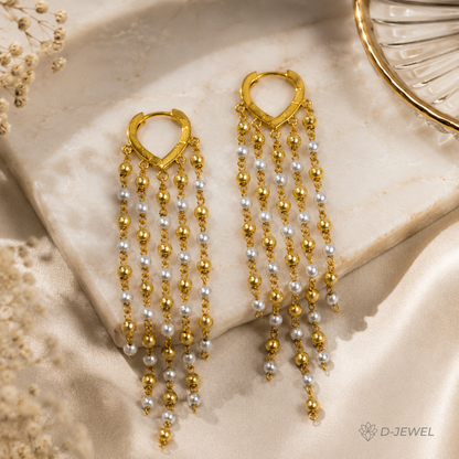 Elegant 22KT Gold-Plated Pearl Tassel Drop Earrings for Her
