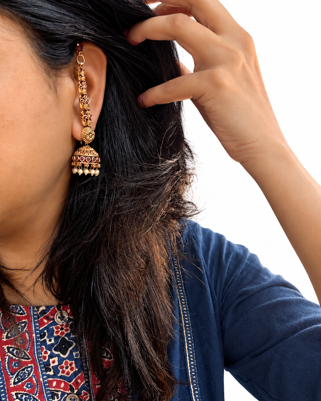 Long Paisley Kemp Temple Jhumka Earrings
