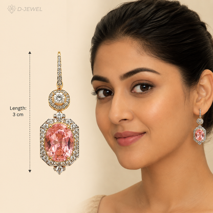 Gold Plated Pink Oval Radiant Drop Earrings for Parties