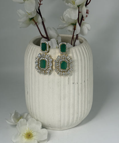 Green Stone Halo Earrings