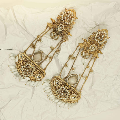 White Crystal Kashmiri Floral Chandelier Earrings