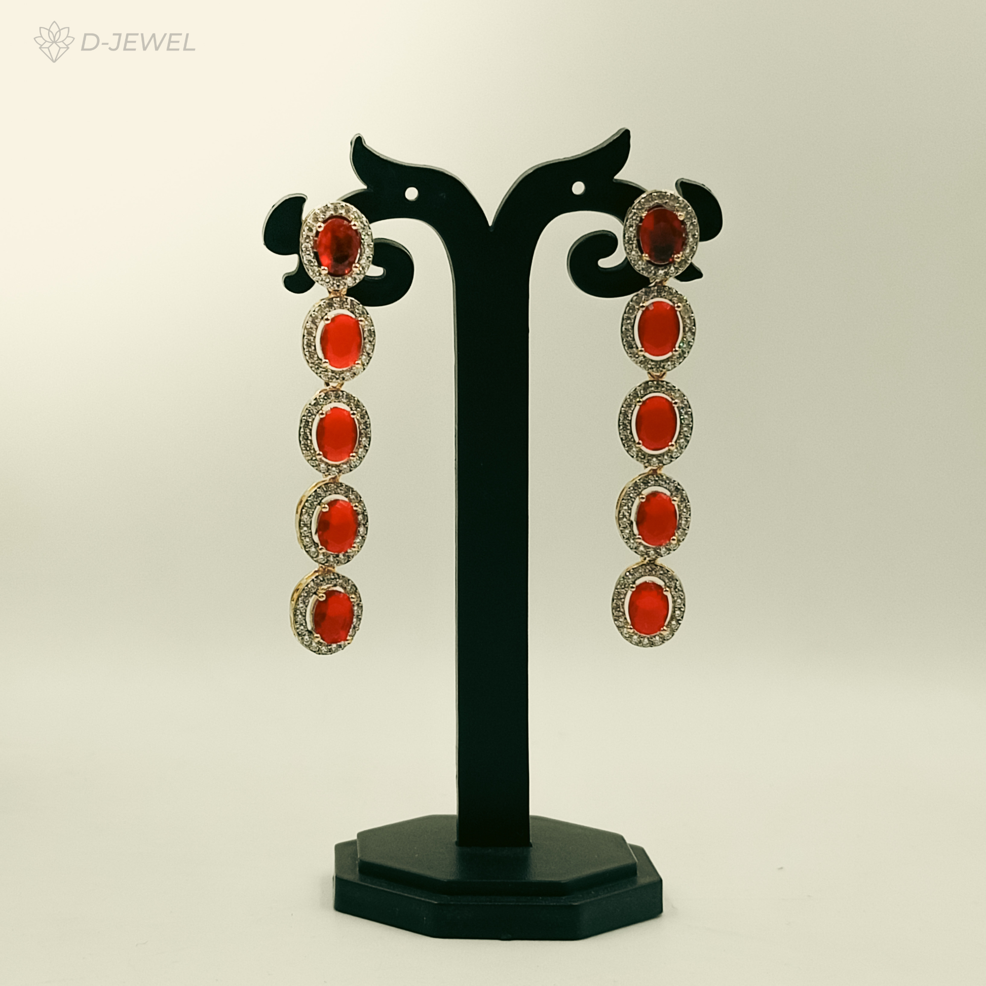 Bold Red Crystal Halo Cocktail Drop Earrings for Parties