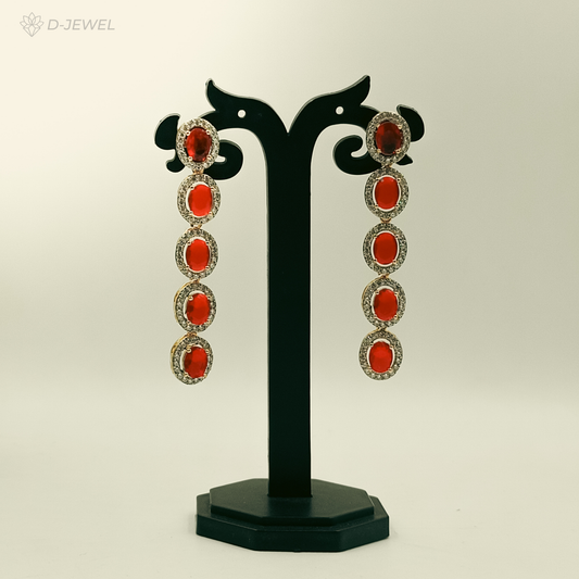 Bold Red Crystal Halo Cocktail Drop Earrings for Parties