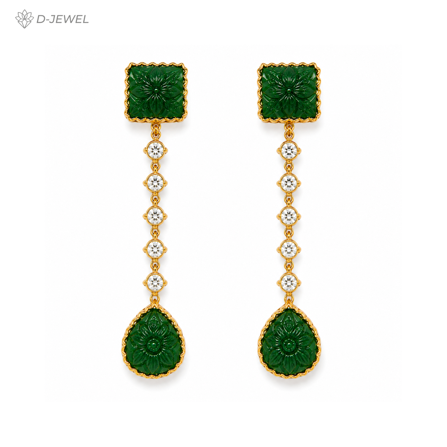 Carved Stone Green Drop Earrings