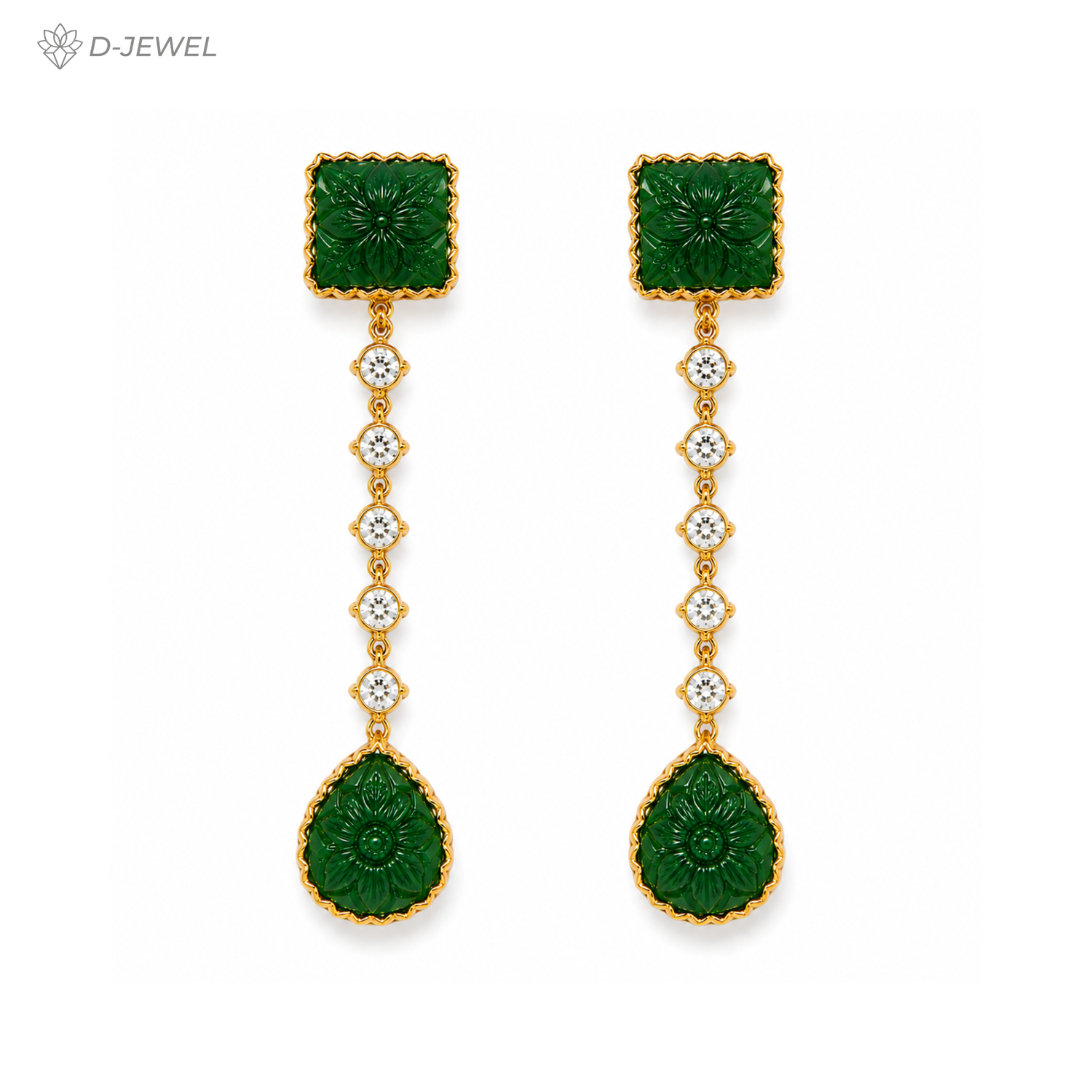 Carved Stone Green Drop Earrings