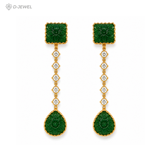 Carved Stone Green Drop Earrings