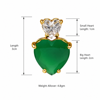 Green Emerald Heart Stud Earrings in Gold Plated Finish