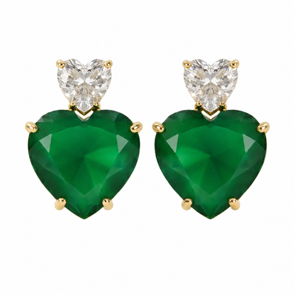 Green Emerald Heart Stud Earrings in Gold Plated Finish