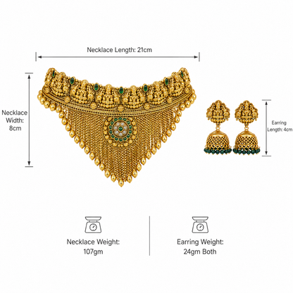 Antique Gold Temple Choker Necklace Set with Jhumka Earrings