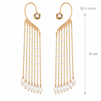Long Pearl Tassel Ear Chain Earrings