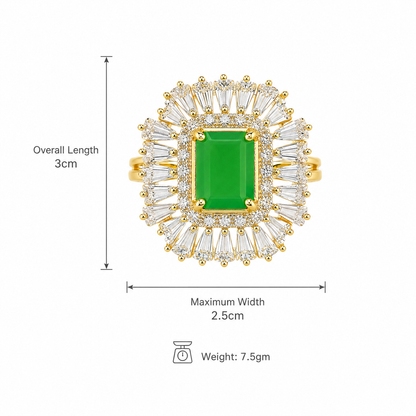 Green Baguette Floral Halo Statement Ring