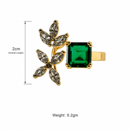 22KT Gold-Plated Green Leaf Wrap Ring