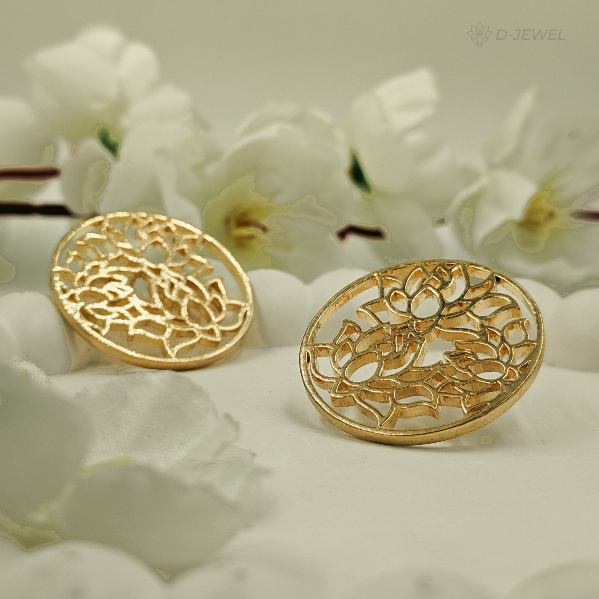 Delicate Gold Lotus Cutwork Stud Earrings for Festive Wear
