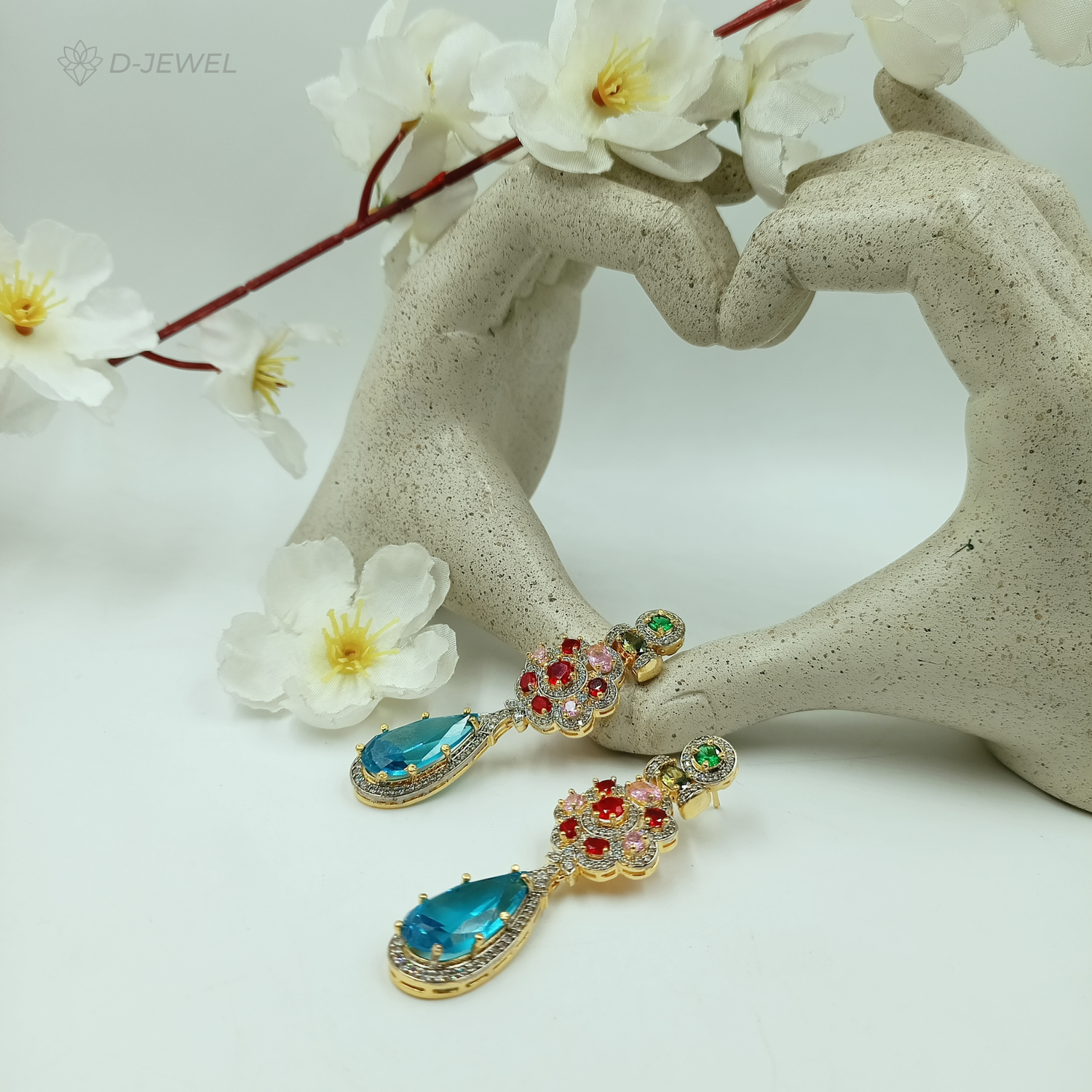 Designer Royal Blue Halo Crystal Tassel Cocktail Earrings