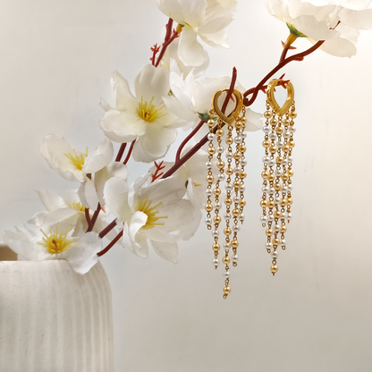 Elegant 22KT Gold-Plated Pearl Tassel Drop Earrings for Her