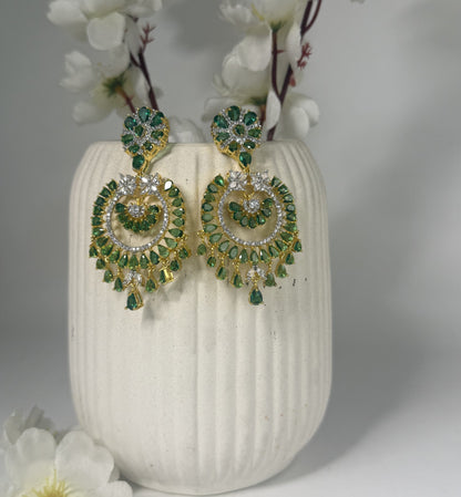 Emerald Green Crystal Chandbali Earrings for Festive Glam