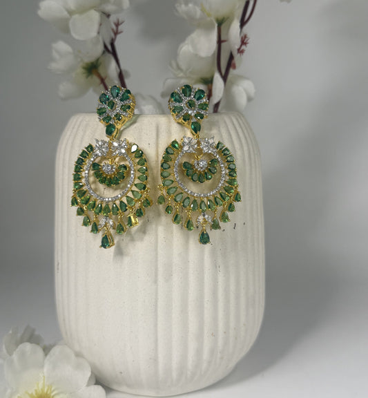 Emerald Green Crystal Chandbali Earrings for Festive Glam