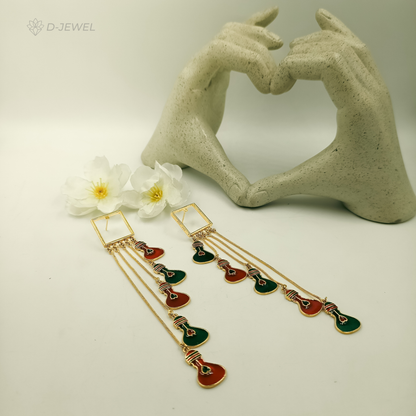 Multicolour Potli Dangler Earrings With Tassels For Festive