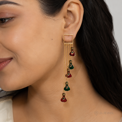 Multicolour Potli Dangler Earrings With Tassels For Festive