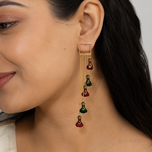 Multicolour Potli Dangler Earrings With Tassels For Festive