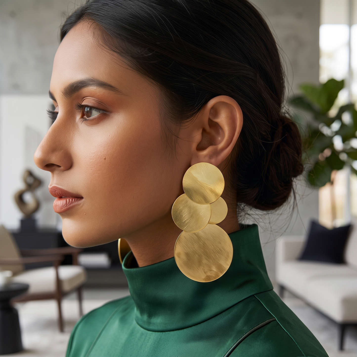 22KT Gold-Plated Layered Disc Statement Earrings