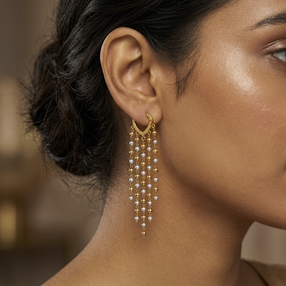 Gold Plated Pearl Tassel Drop Earrings