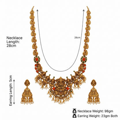 Antique Temple Lakshmi Necklace Set with Pearl Jhumka Earrings