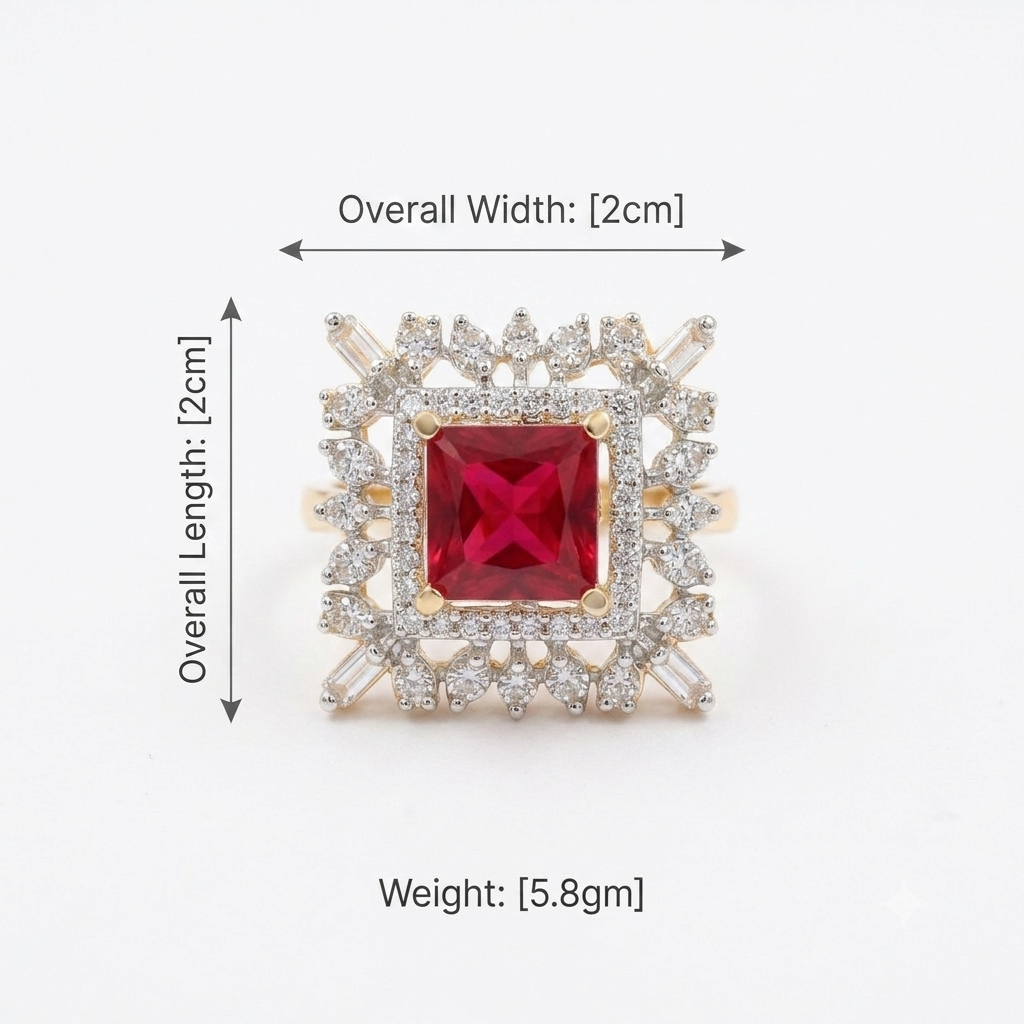 Square Cut Red Statement Cocktail Ring