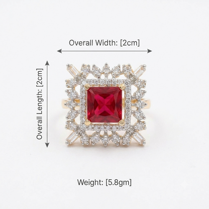 Square Cut Red Statement Cocktail Ring