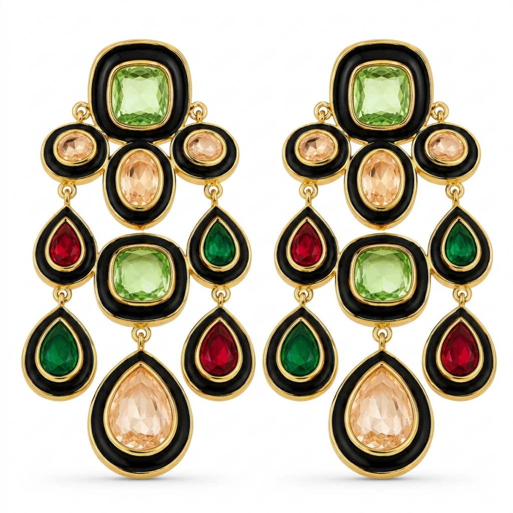 Navratna Multistone Style Drop Earrings