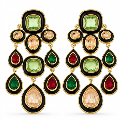 Navratna Multistone Style Drop Earrings