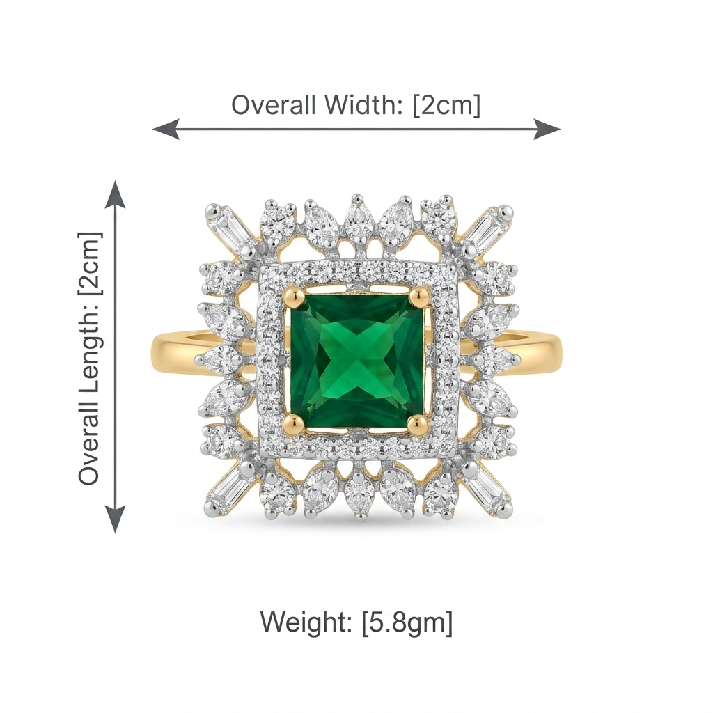 Square Green Halo Cocktail Ring