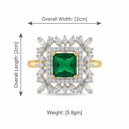 Square Green Halo Cocktail Ring