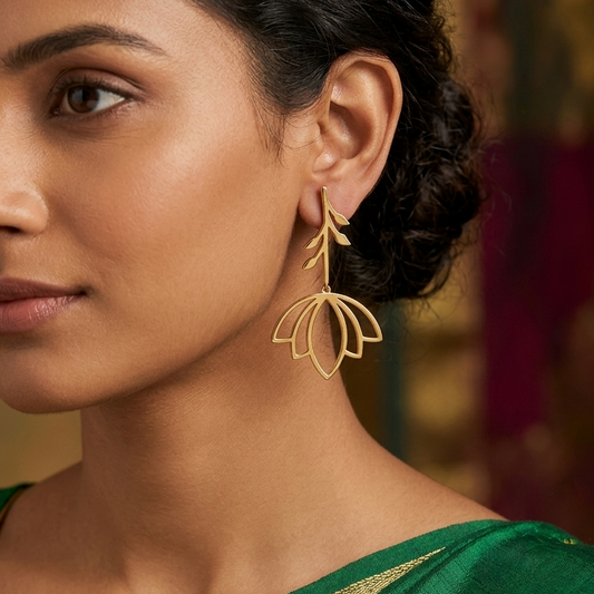 22KT Gold-Plated Lotus Bloom Dangle Earrings