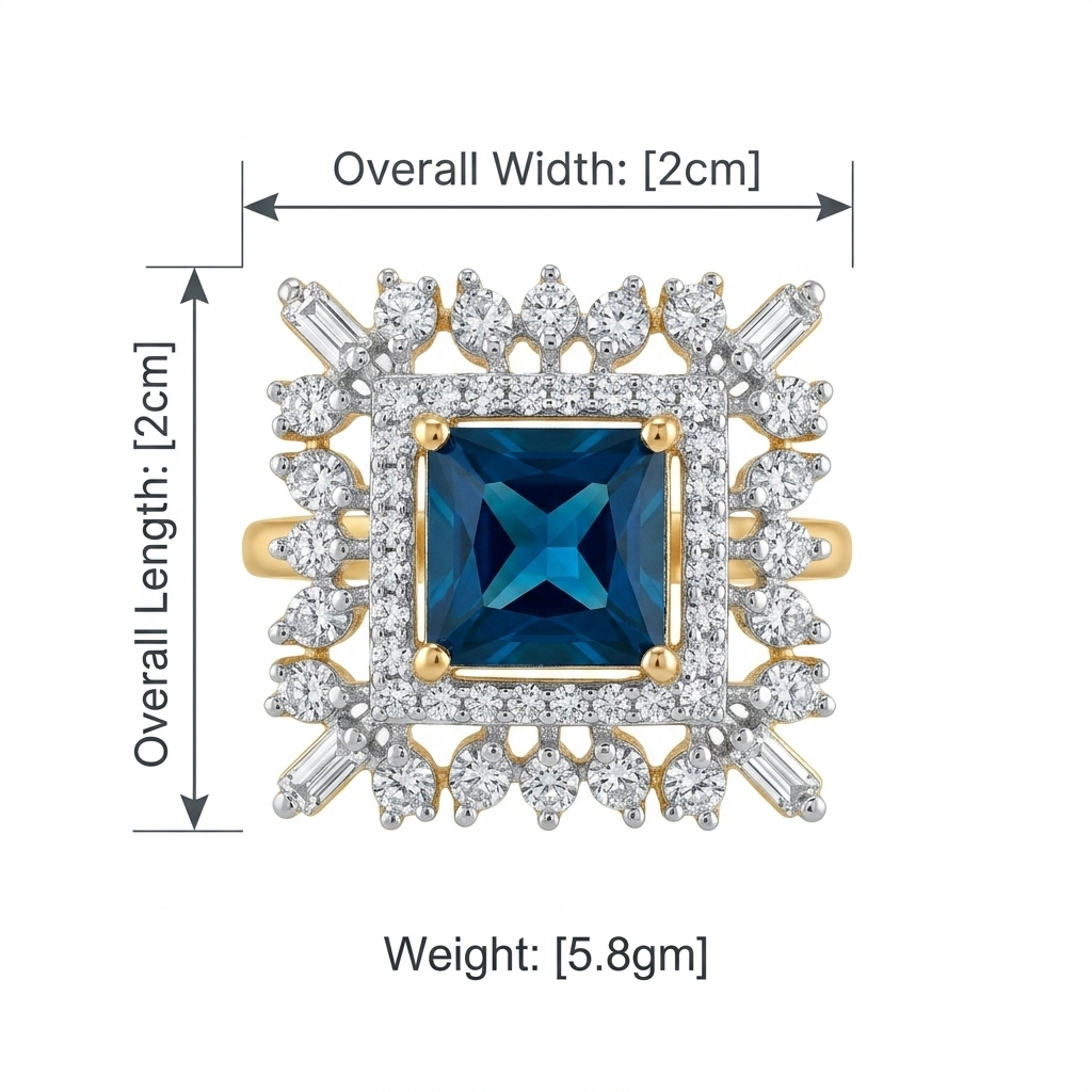 Square Cut Blue Halo Cocktail Ring