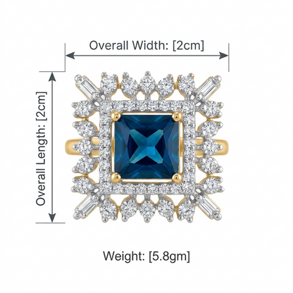 Square Cut Blue Halo Cocktail Ring